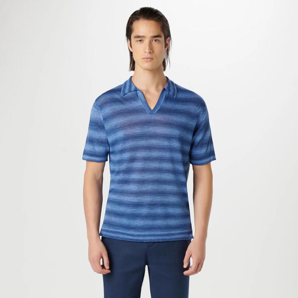 Bugatchi Heather Striped Short Sleeved Johnny Sweater -‎ XXL